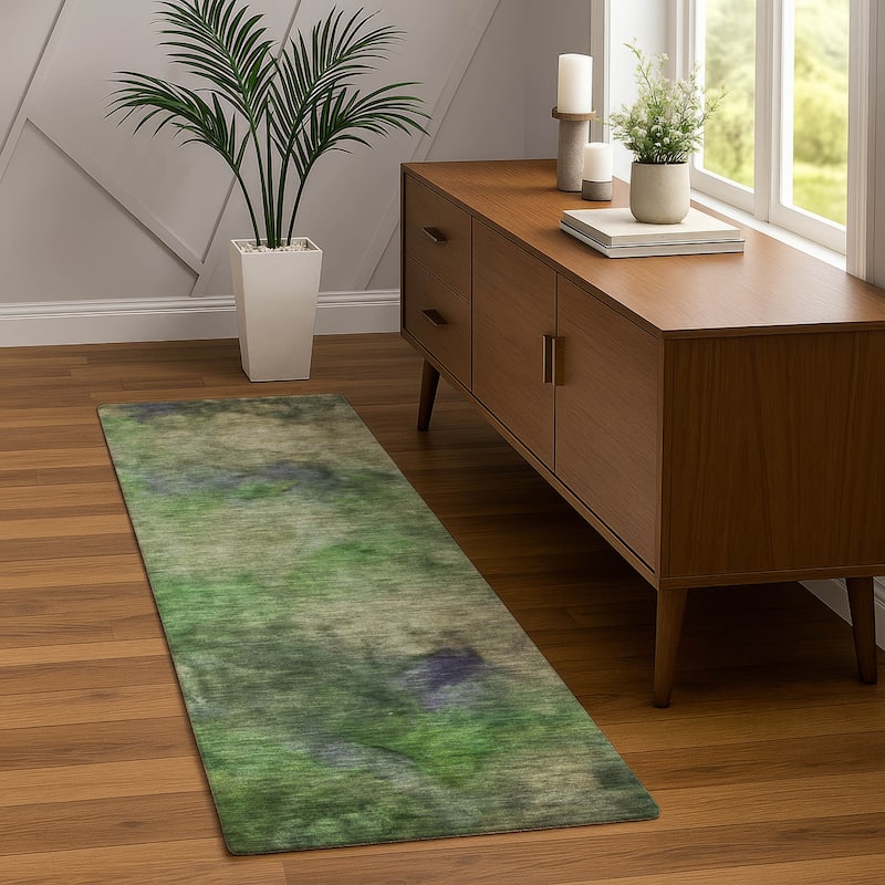 Machine Washable Indoor/ Outdoor Abstract Contemporary Chantille Rug