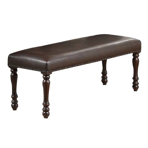 Nailhead Trim Faux Leather Dining Bench with Turned Legs, Brown