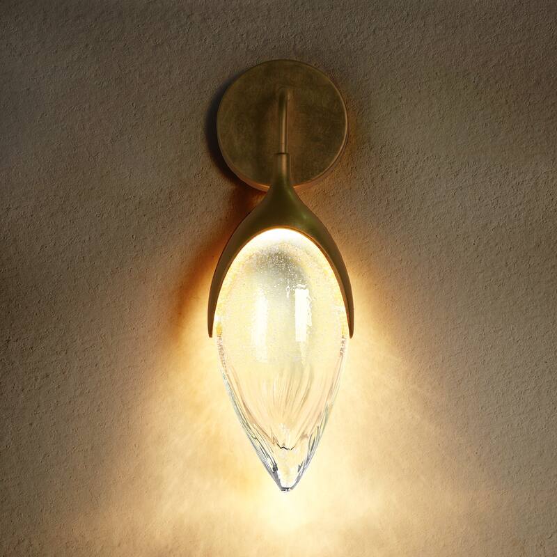 Modern Elegant 1-Light LED Gold Wall Sconce Teardrop Bubble Glass Vanity Light - 5" W x 4.1" D x 15.7" H