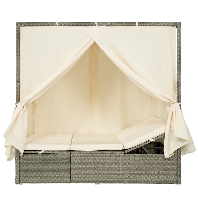 Roomfitters Outdoor Canopy Daybed with Cushions, Hidden Storage, Adjustable Lounge Chair, Retractable Canopy, for Patios
