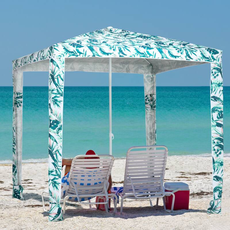 Beach Cabana Canopy Umbrella, 6.5' Easy-Assembly Sun-Shade Shelter with Sandbags and Carry Bag, Cool UV50+ Fits Kids & Family