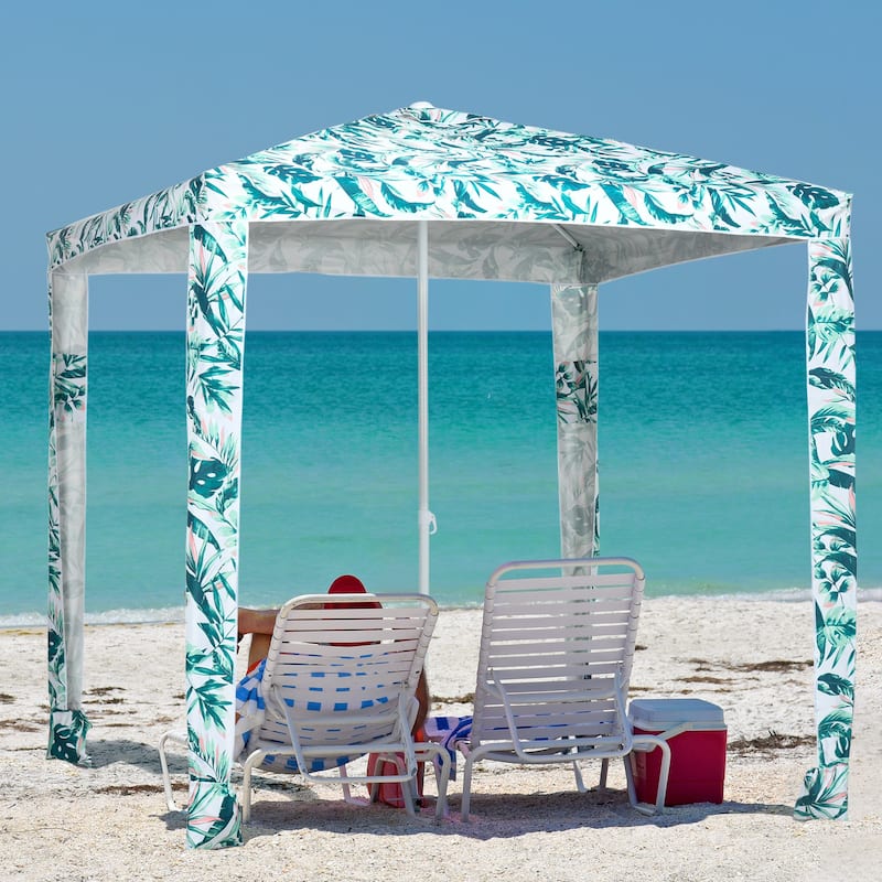 Quick Beach Cabana Canopy Umbrella, 6.5' Easy-Assembly Sun-Shade Shelter with Sandbags and Carry Bag, Cool UV50+