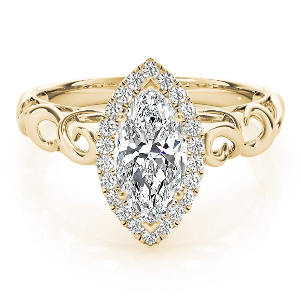 Auriya 14k Yellow Gold Lab Grown Marquise Diamond Halo Engagement Ring 0.50 to 5.00 ct. tw. (F-G VS)