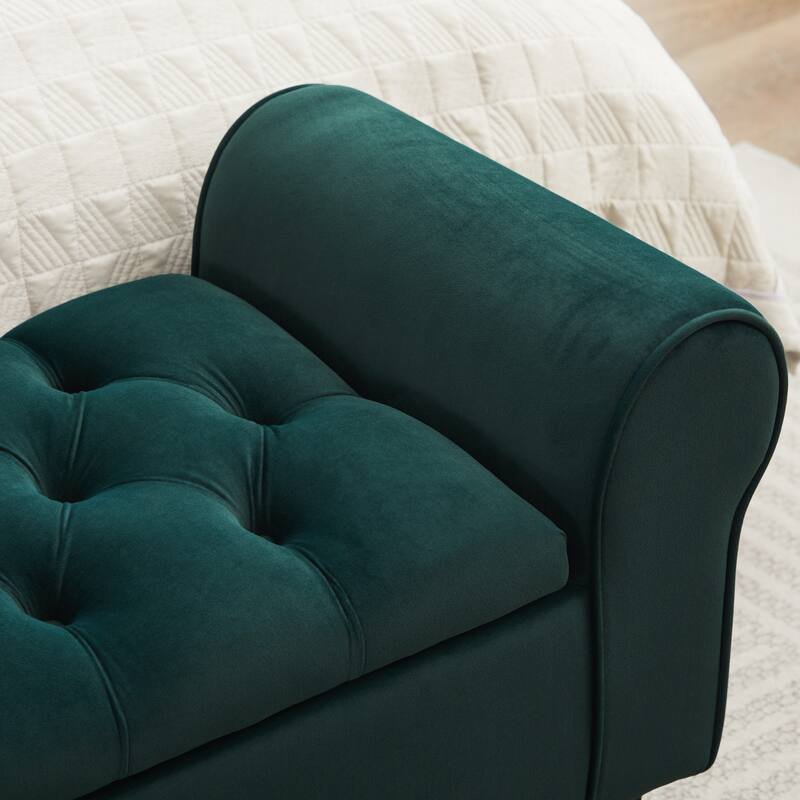 Velvet Storage Bench With Rubber Wood Legs for Bedroom