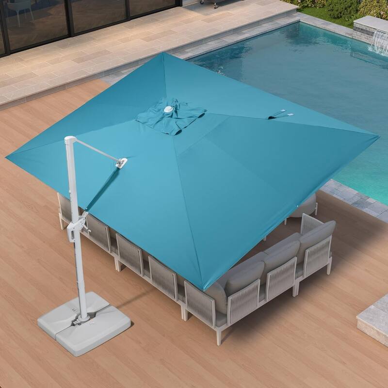 PURPLE LEAF White Rectangle Cantilever Patio Umbrella With Base - 10x13ft Blue