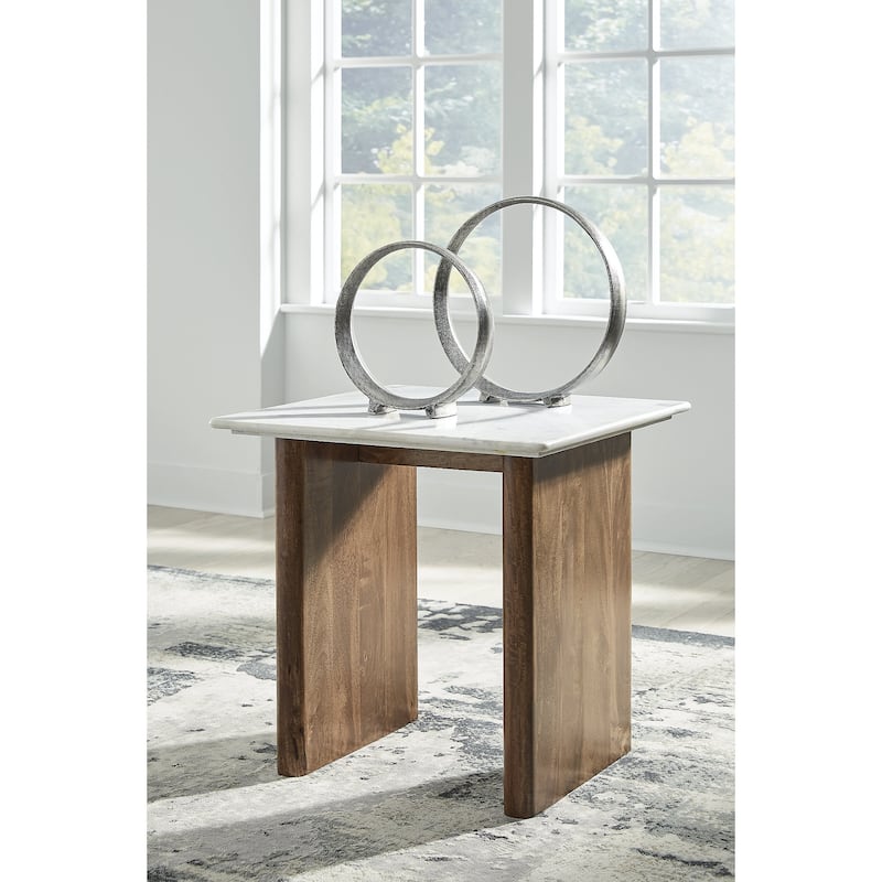 Signature Design by Ashley Isanti Light Brown/White End Table - 23.13"W x 23.13"D x 22.63"H