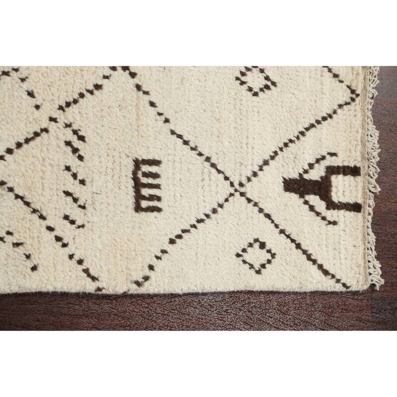 Trellis Tribal Moroccan Oriental Runner Rug Hand-knotted Wool Carpet - 2'6" x 10'8"