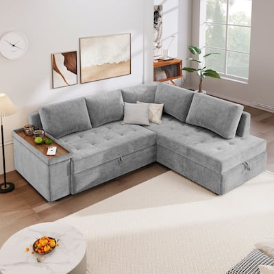 91.5 Inch L Shaped Couch with Pull Out Bed