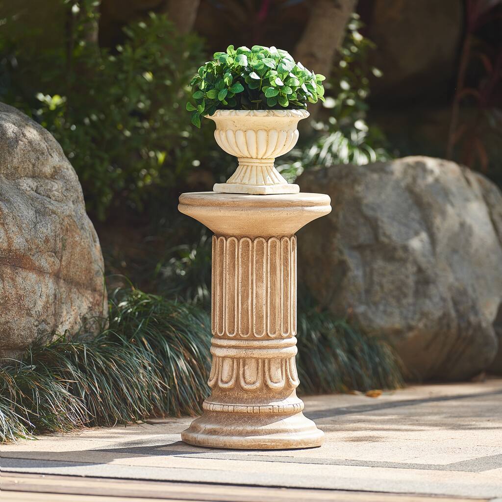 Christopher Knight Home - Ashmere Outdoor Handcrafted Greco-Roman MGO Pedestal Column Stand, Fluted Detailed Design - 19.25"H