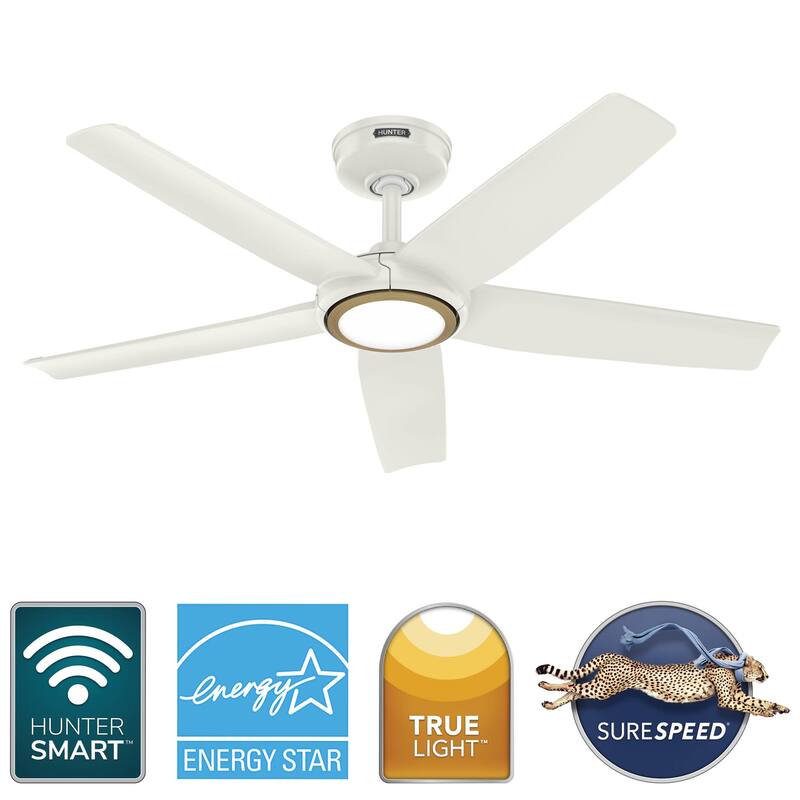 Hunter Zentech Wi-Fi ENERGY STAR Damp Rated Ceiling Fan w/ LED Light and Handheld Remote - Modern & Contemporary - SMART FAN!