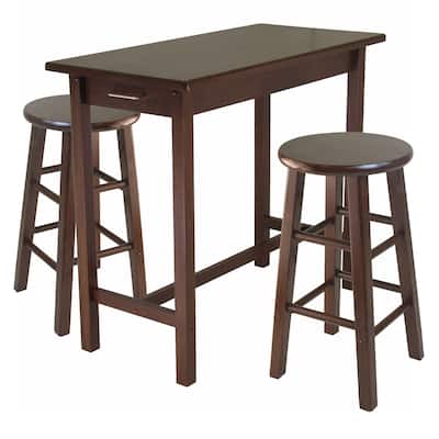Space Saving Breakfast Table with Two Walnut Counter Stools - 39.37 x 19.69 x 33.27 inches