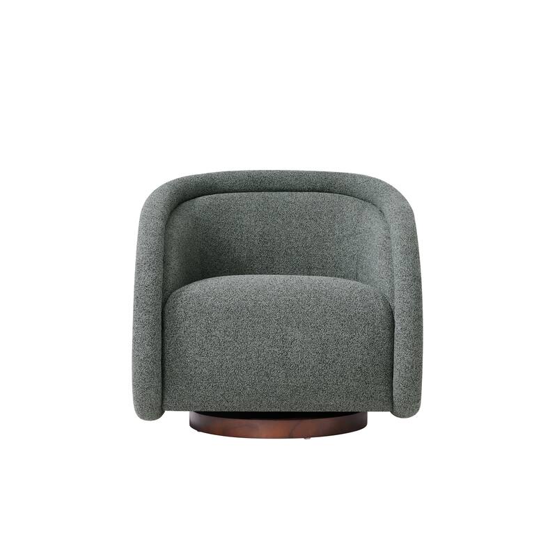Scott Living - Sabbo Modern Boucle Upholstered 360° Swivel Accent Chair, Walnut-Finished Solid Wood Base & Ergonomic Curved Back