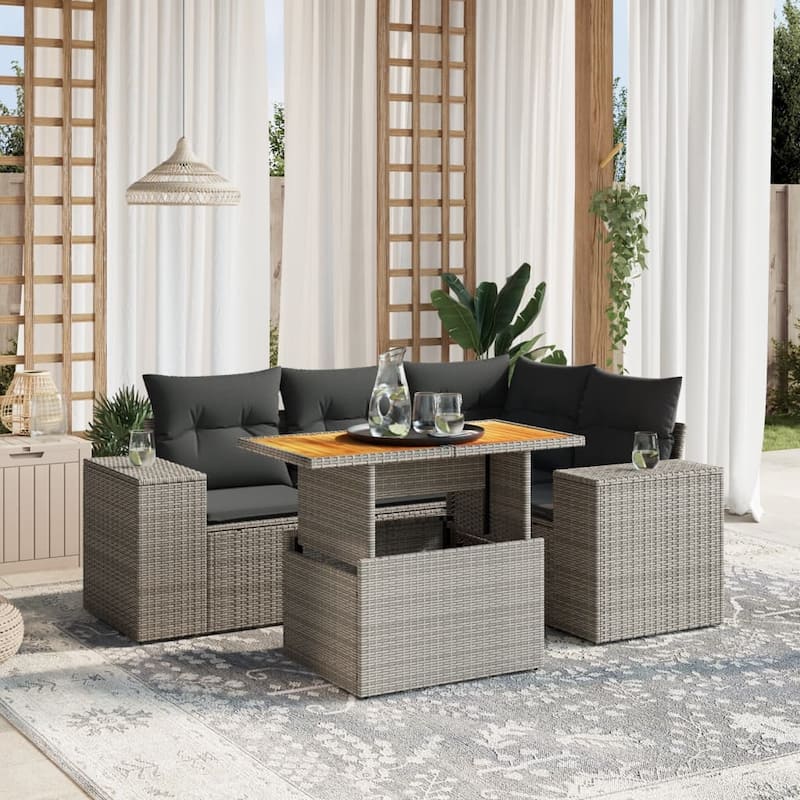 vidaXL Patio Sofa Set with Cushions Lounge Sofa Sections 5 Piece Poly Rattan - 21.7 x 39.4 x 28.7