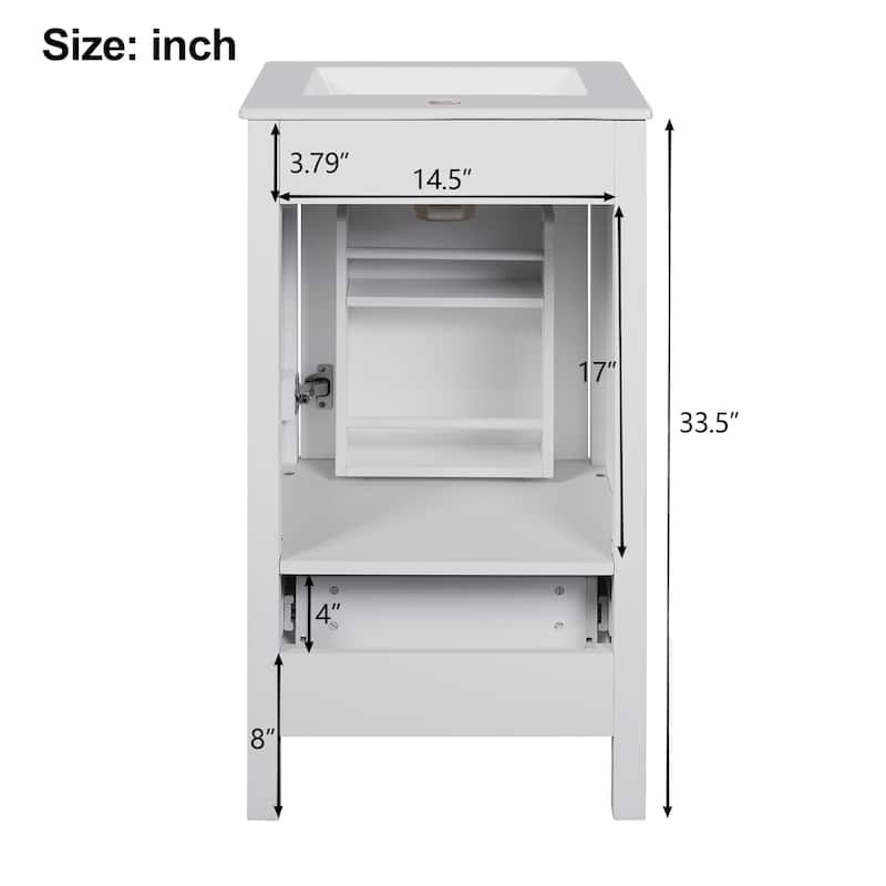 18-Inch Modern Bathroom Vanity with Ceramic Sink, Soft-Close Drawers and Door Organizer, Divider Drawer