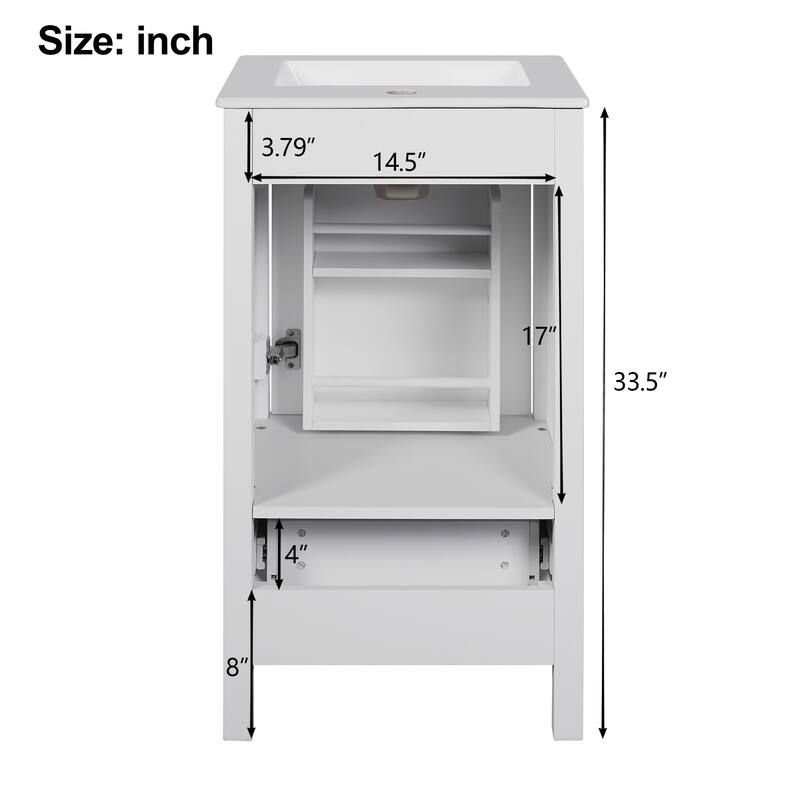 Roomfitters 18" Modern Bathroom Vanity with Ceramic Sink, Soft-Close Drawer, Divider Drawer and Door Organizer