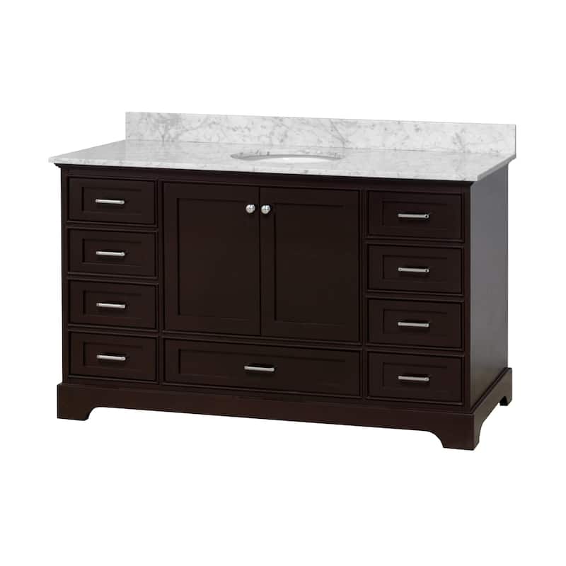 KitchenBathCollection Harper 60" Single Bathroom Vanity with Carrara Marble Top