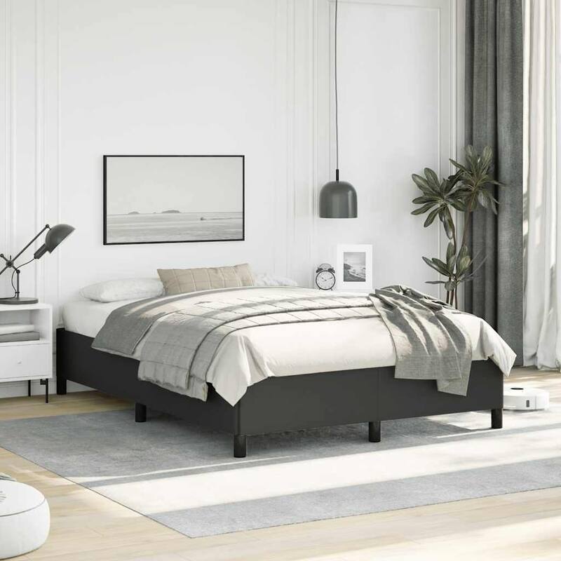 vidaXL Bed Frame, Faux Leather, No Mattress - Black - Full
