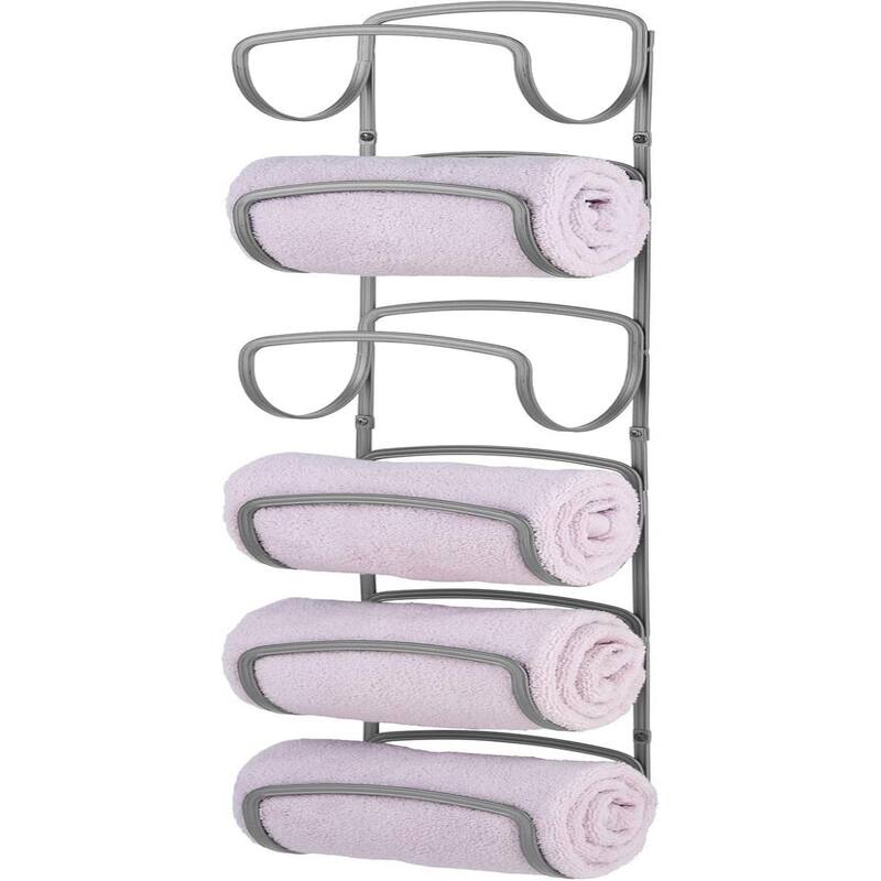 Bathroom six-layer wall-mounted steel towel storage rack - Grey