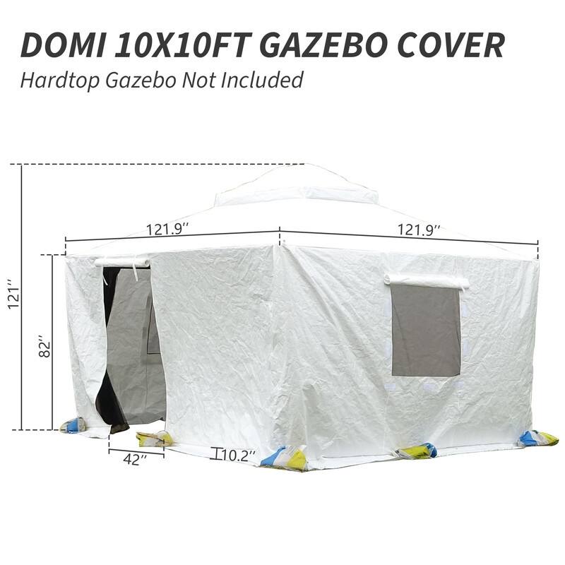 Domi 8' x 8' Universal Winter Gazebo Cover, All Season Waterproof Enclosed Cover with Sidewalls & Ventilated Mesh Windows, White - White - 10' x 10'