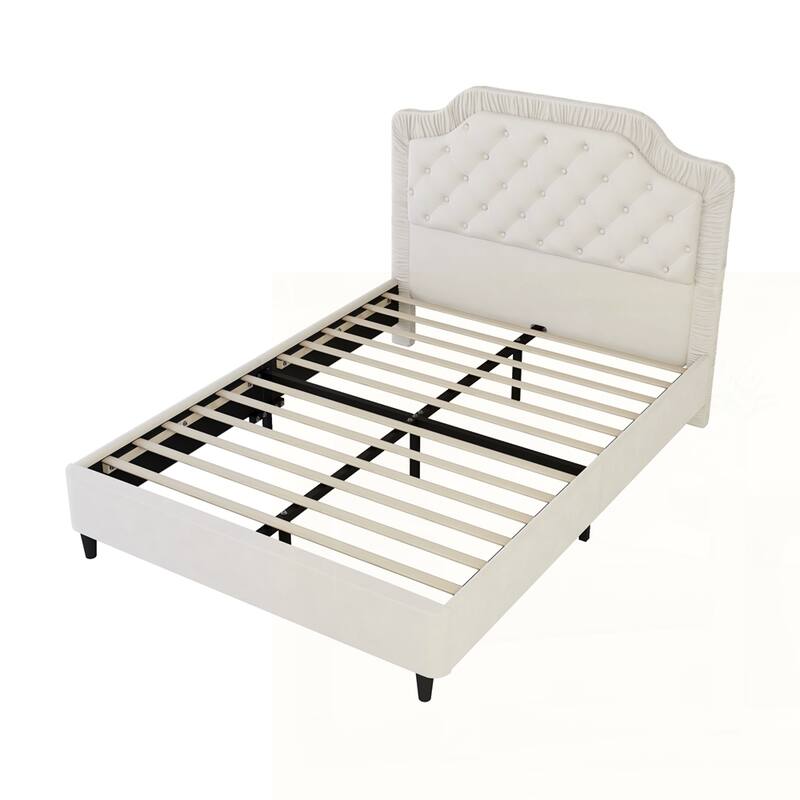 Upholstered Bed with Ruched and Button Tufted Headboard