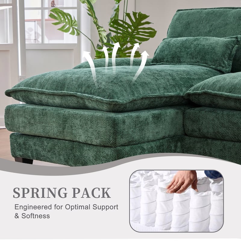 6-seat Chenille Upholstered Modern U-shaped Sectional Multifunctional Sofa with 2 Cup Holders,Pull-out Storage Space