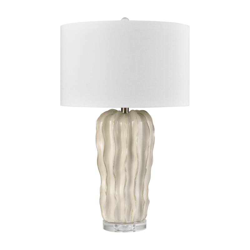 Elk Home Genesee White Glazed With White Linen Drum Shade Table Lamp