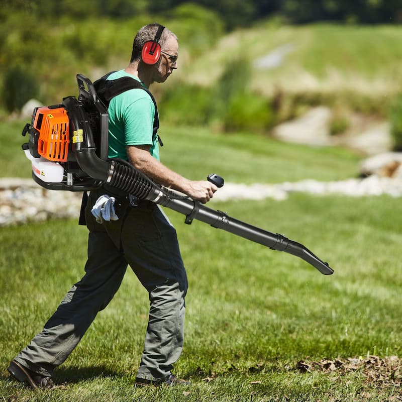 Orange Backpack Leaf Blower with Fuel Tank and Adjustable Padded Shoulder Straps