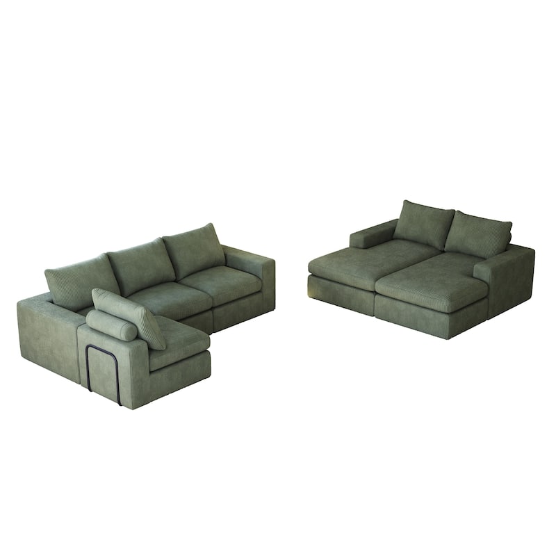 99" Corduroy L-Shaped Sectional Sofa with Chaise Lounge, 3 Pillows and No Assembly Required