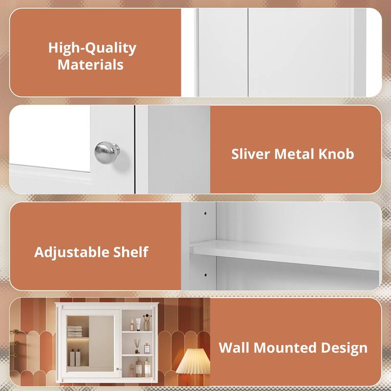 36" x 28" Medicine Cabinet, Wall Mounted Bathroom Storage Cabinet, Modern Bathroom Wall Cabinet with Mirror