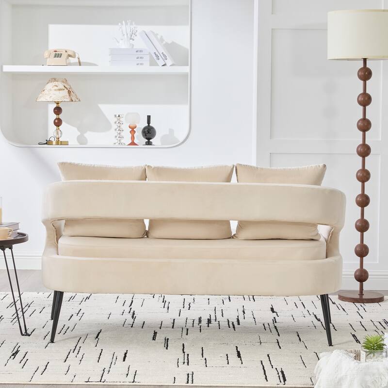 Velvet Loveseat Sofa Accent Loveseat with Removable Cushion, Padded Seat Sofa Couch with Round Armrests