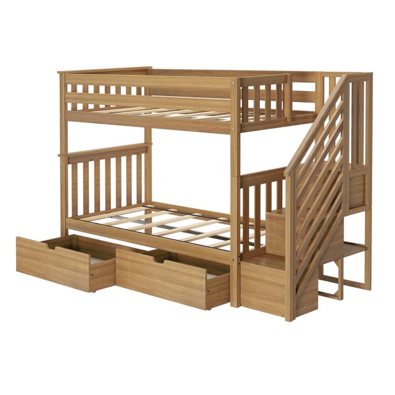 Max and Lily Twin over Twin Staircase Bunk Bed with Storage Drawers