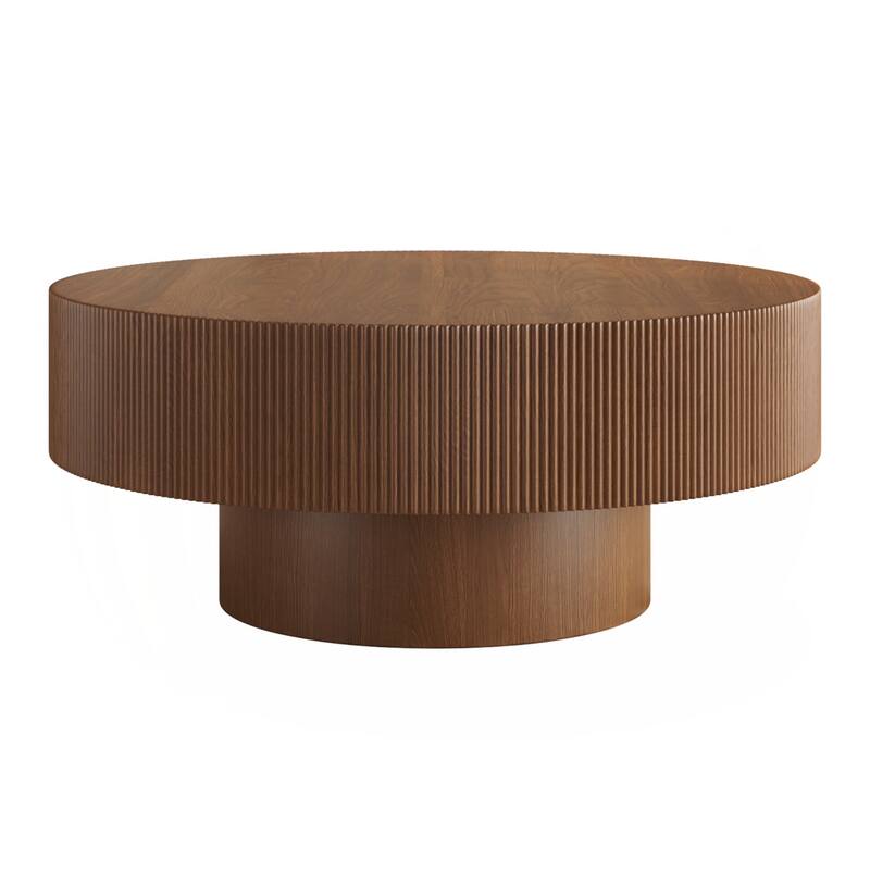 Round Coffee Table with 6.8" Thick Tabletop, Modern Drum End Table
