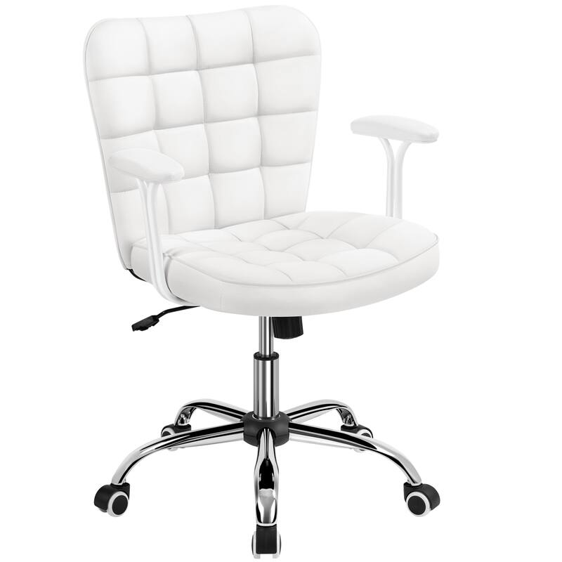 Yaheetech Mid-Back PU Leather Upholstered Office Chair with Padded Arms&Rolling Wheels