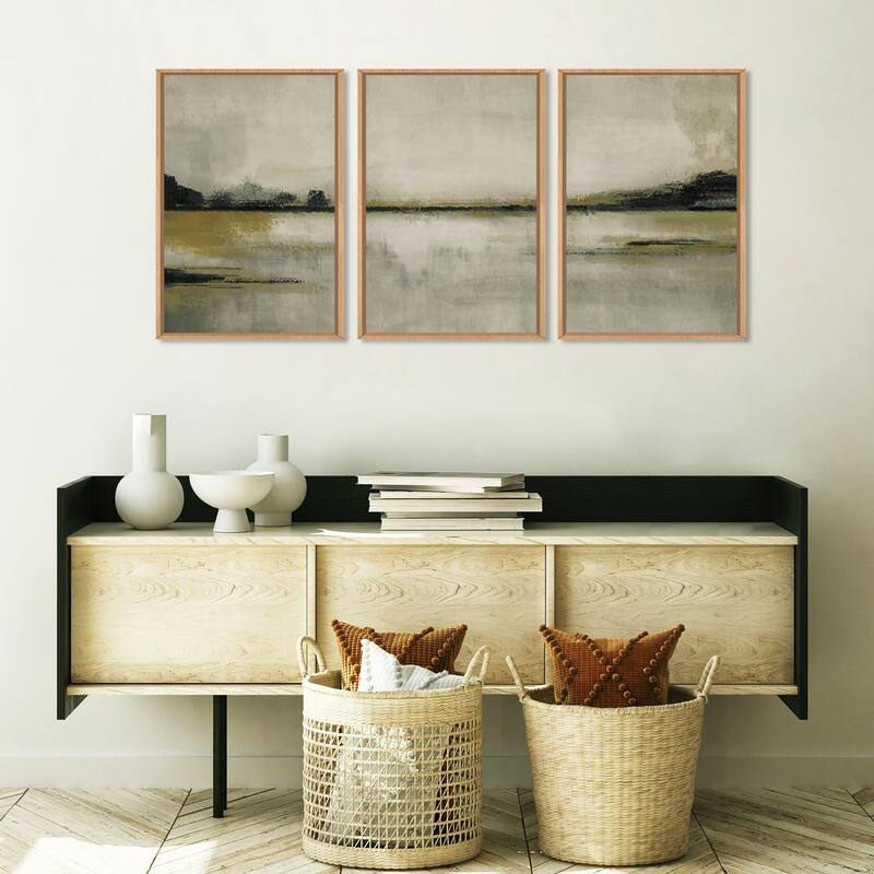 Abstrcat Mountain Lake Wall Decor, Neutral Tan Scenery Wall Painting