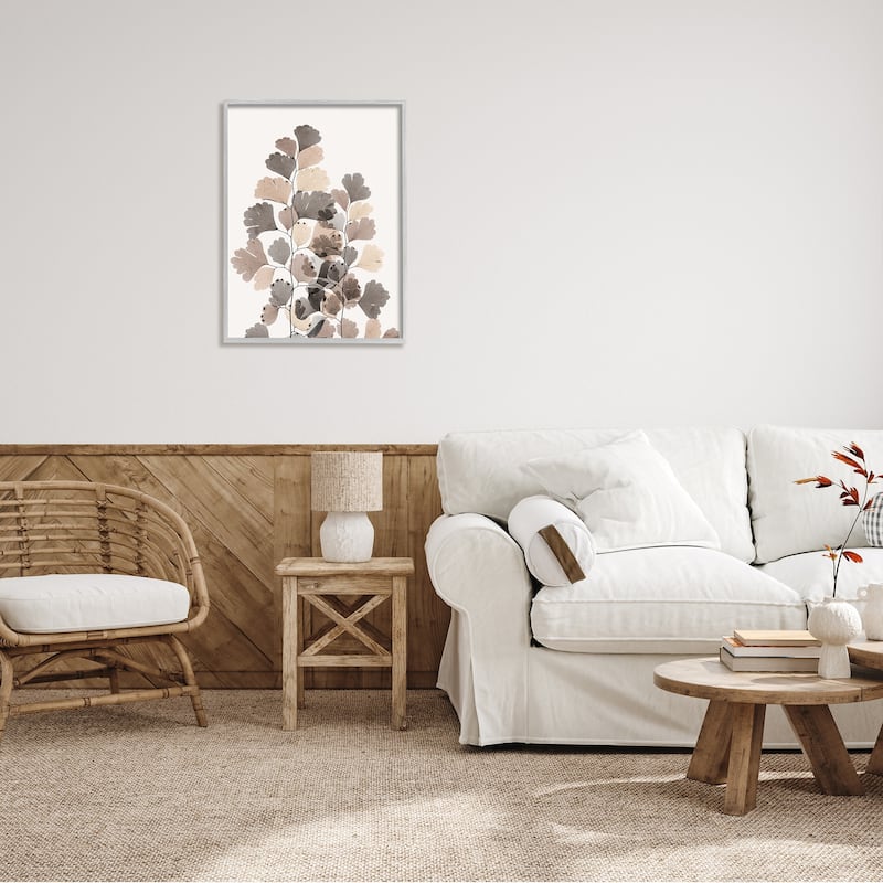Stupell Modern Ginkgo Leaf Arrangement Translucent Brown Grey Leaves Framed Wall Art