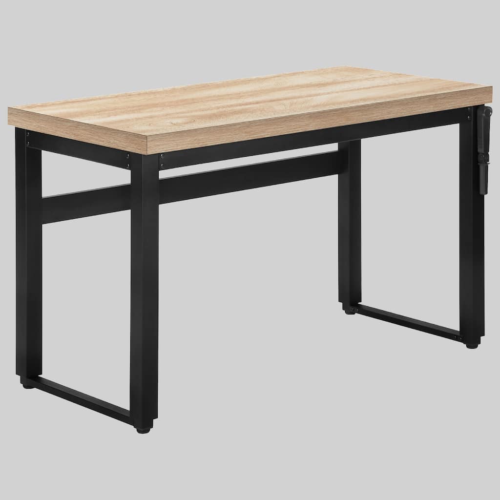 Contemporary Adjustable Computer Desk, 48" Natural Laminate, Black Metal, Standing Height Desk