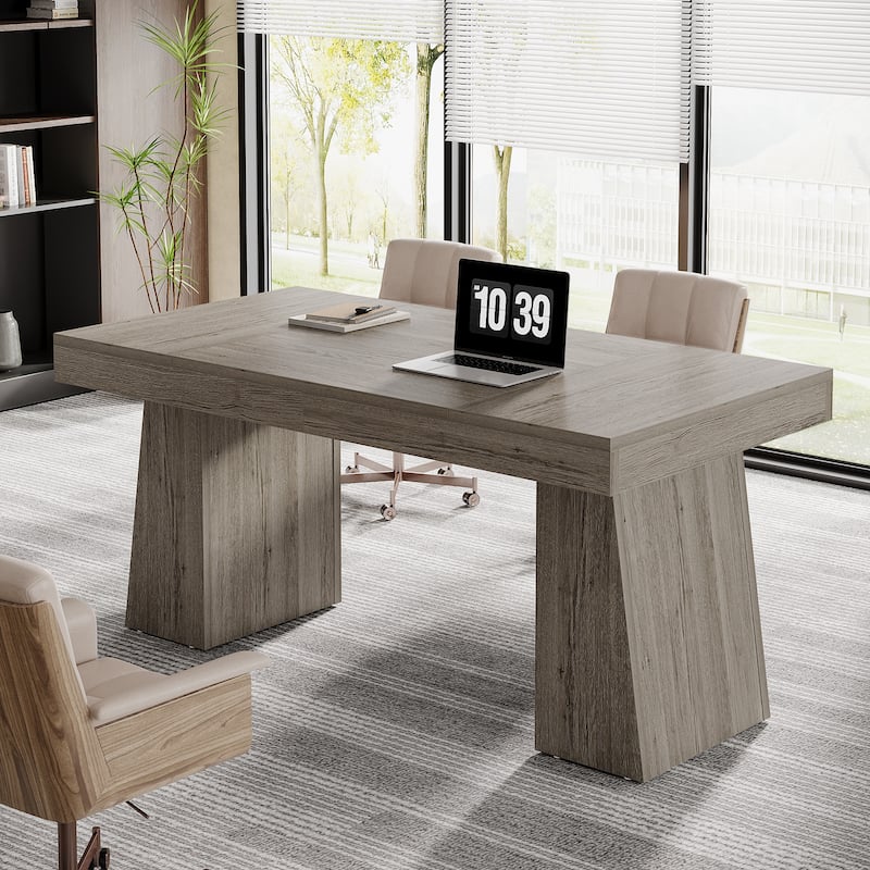 55 Inches Modern Executive Desk, Wood Computer Desk, Business Workstation Desk