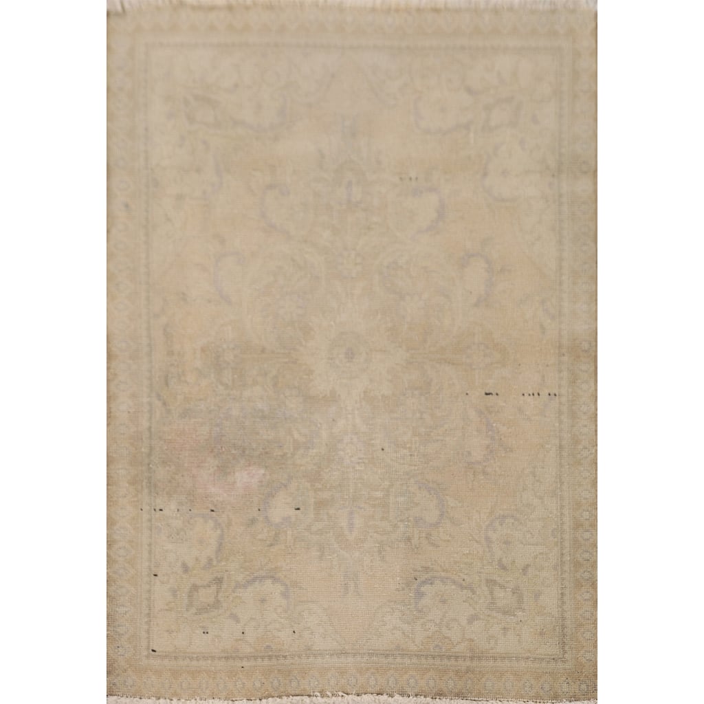 Hand Knotted Oriental 100% Wool Carpet Traditional Floral Beige & Ivories Tabriz Area Rug - 4' 8'' X 3' 3''