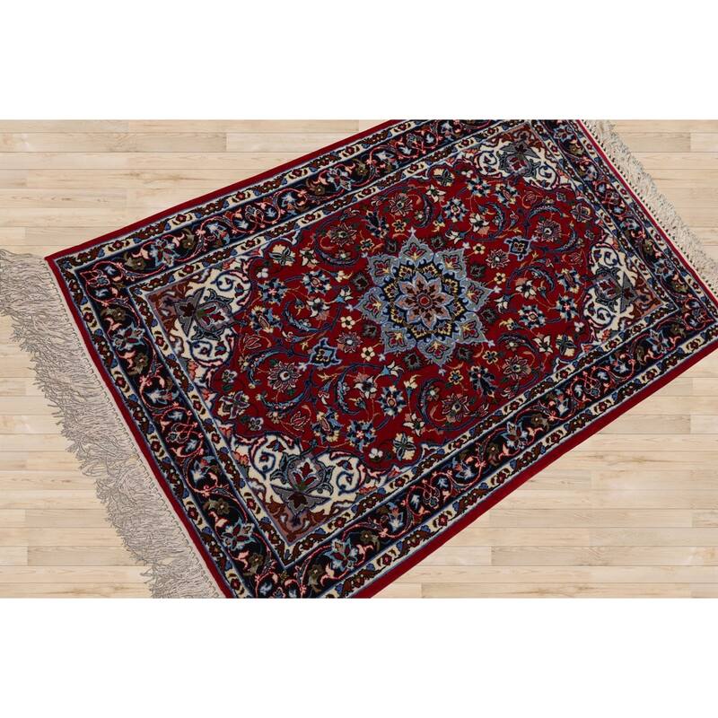 2'3''x3'5'' Hand Knotted Wool Red Isfahan Traditional 500 KPSI Rug - 2' 3'' x 3' 5''
