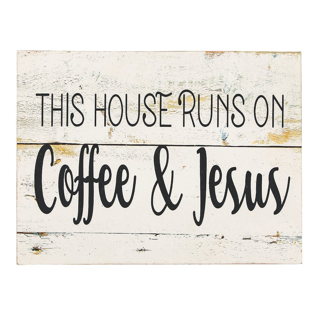 "This House Runs On Coffee & Jesus" Wood Sign, Home Decor, 1 Piece, 9" x 12" - 9" x 12"