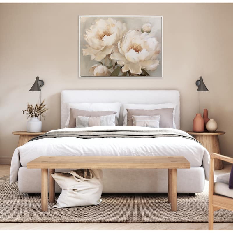 Kate and Laurel Sylvie Beaded Painterly Peonies Framed Canvas by The Creative Bunch Studio