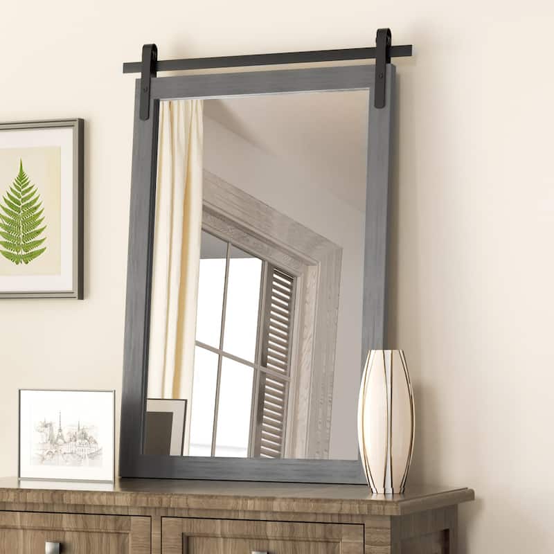 Modern Wall Mirrors, Rectangular Mirror with Wood Framed, Bathroom Mirror Barn Mirror Barn Door Mirror with Multi Size