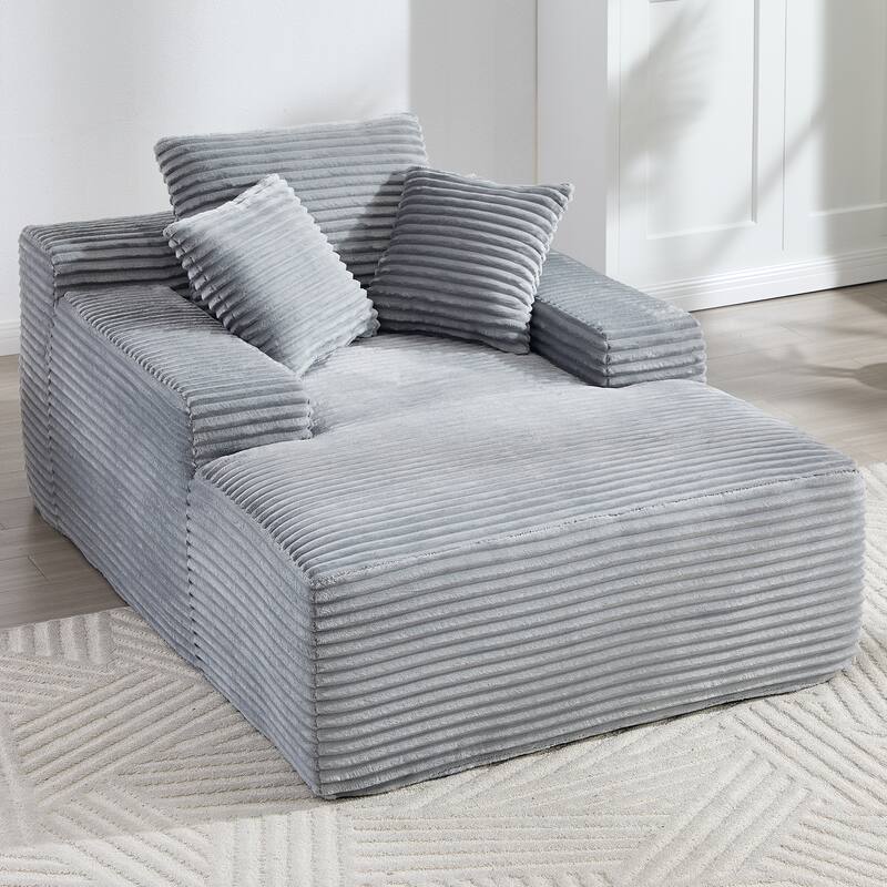 Deep Seat Chaise Lounge Chair, Wide Armrest Sleeper Sofa with Three Soft Pillows, Convertible Boneless Sofa Bed Daybed