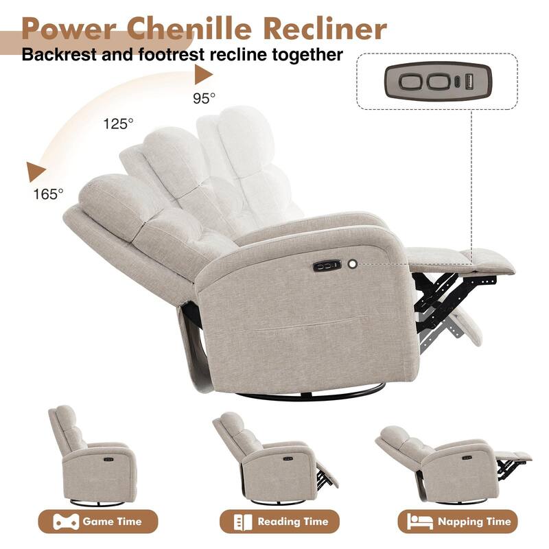 Aemeios Swivel Power Recliner Rocker with USB and Type C Port Set of 2