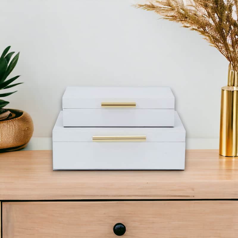 Faux Snakeskin Decorative Boxes - 11.75" - White and Gold - Set of 2