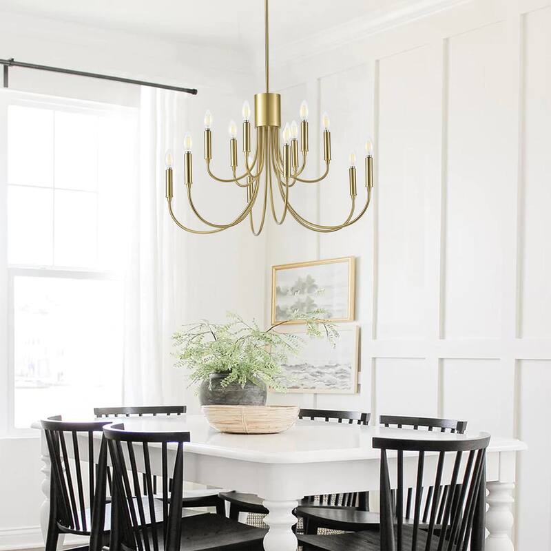 Classic Industrial 12-Light Iron Candle Chandelier for Dining Room Kitchen Island