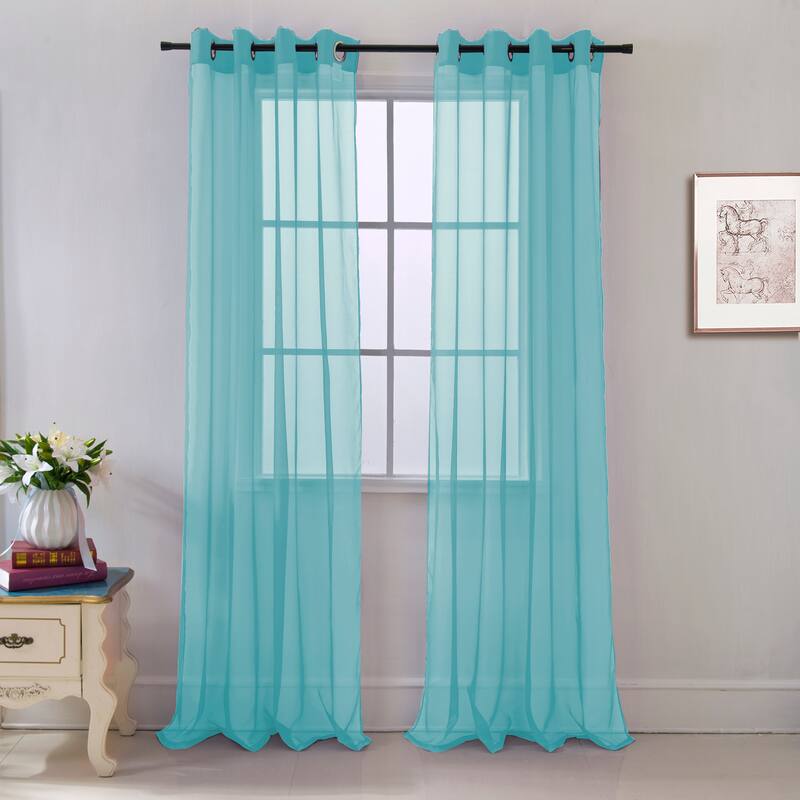 Cara Sheer Voile Grommet Window Curtain Panel - 84 or 90 inches - 54 x 90 - Aqua