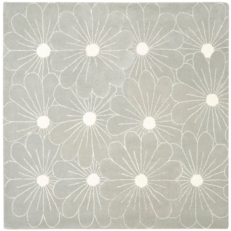 SAFAVIEH Handmade Soho Jenilee Daisies N.Z. Wool Rug - 6' Square - Blue/Ivory