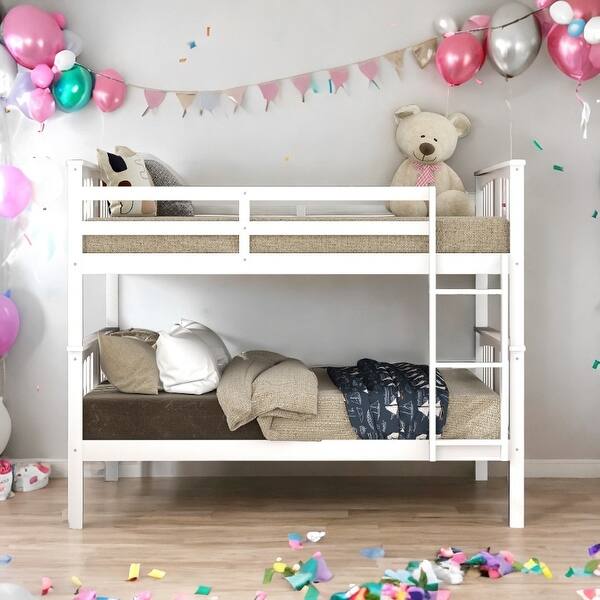 slide 2 of 13, Full over Full Bunk Bed with Ladder for Bedroom, Guest Room Furniture White
