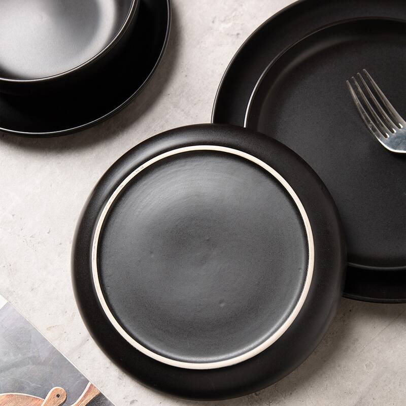12PCS Stoneware Dinnerware Set, Microwave Dishwasher Safe Stackable